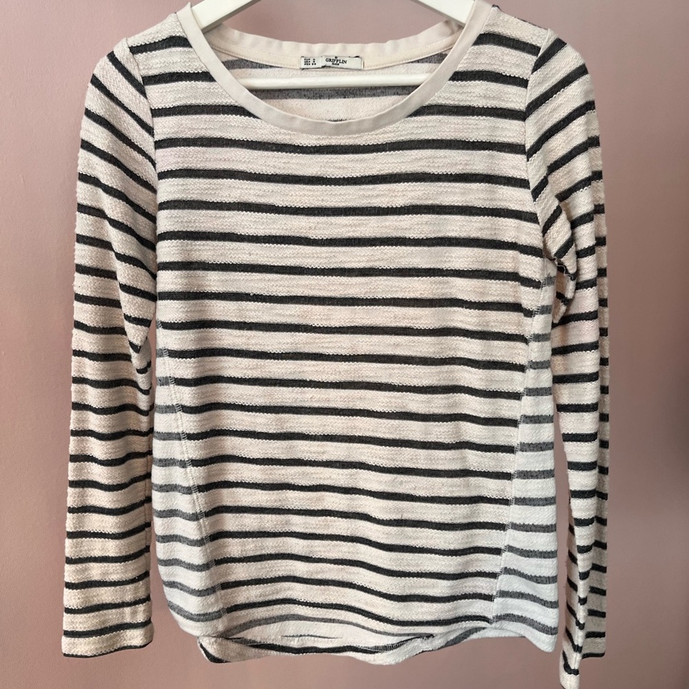 Grifflin Paris Black & White Breton Striped Crewneck Knit Sweater - Small